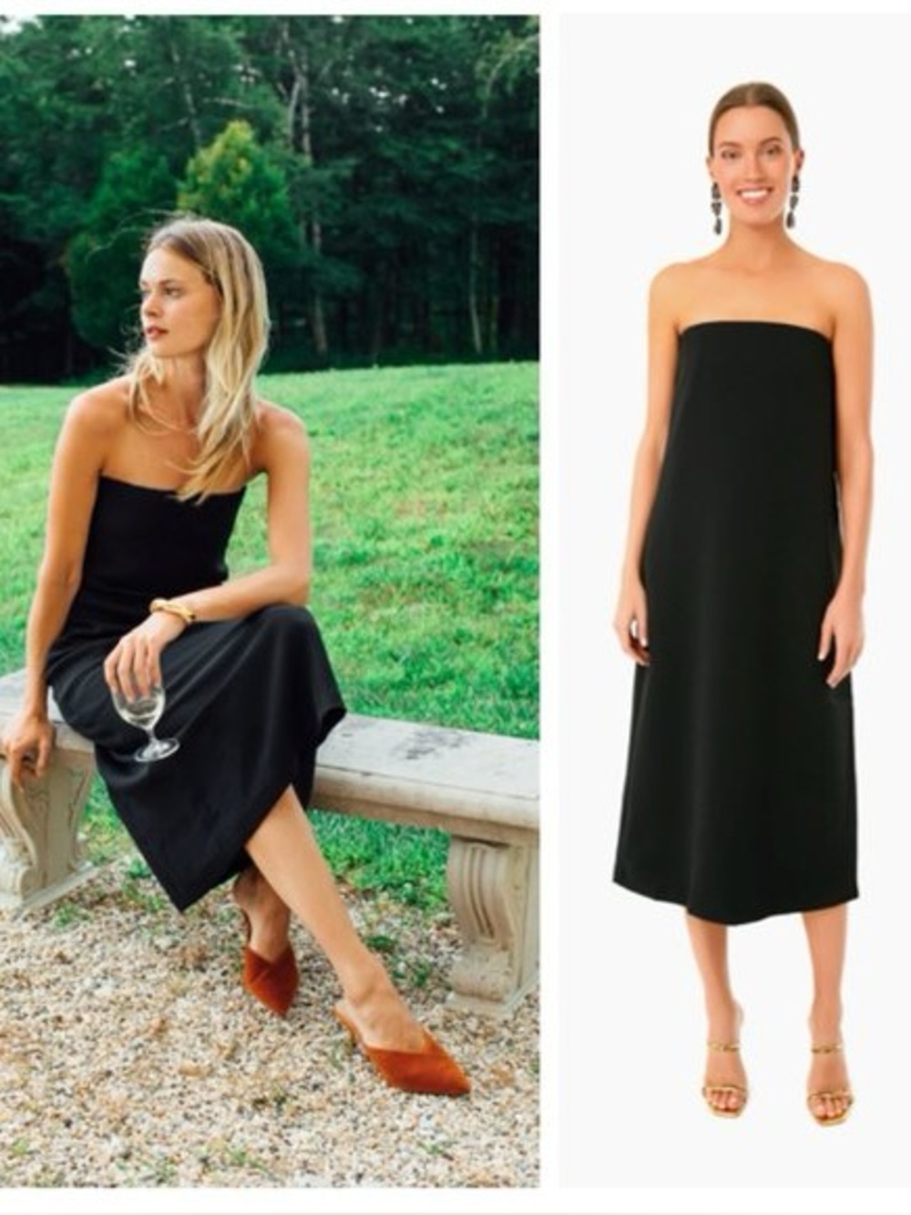 Marin Crepe Strapless Black Midi Dress